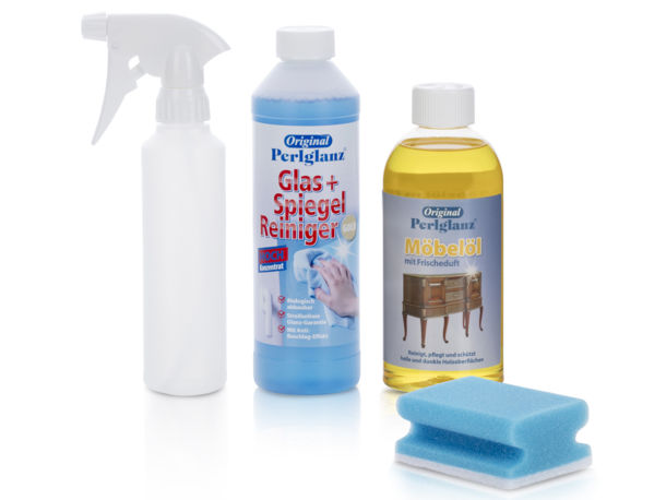 Perlglanz Glas- und Spiegelreiniger 500ml + Möbeloil 500ml Perlglanz Glas- und Spiegelreiniger 500ml + Möbeloil 500ml